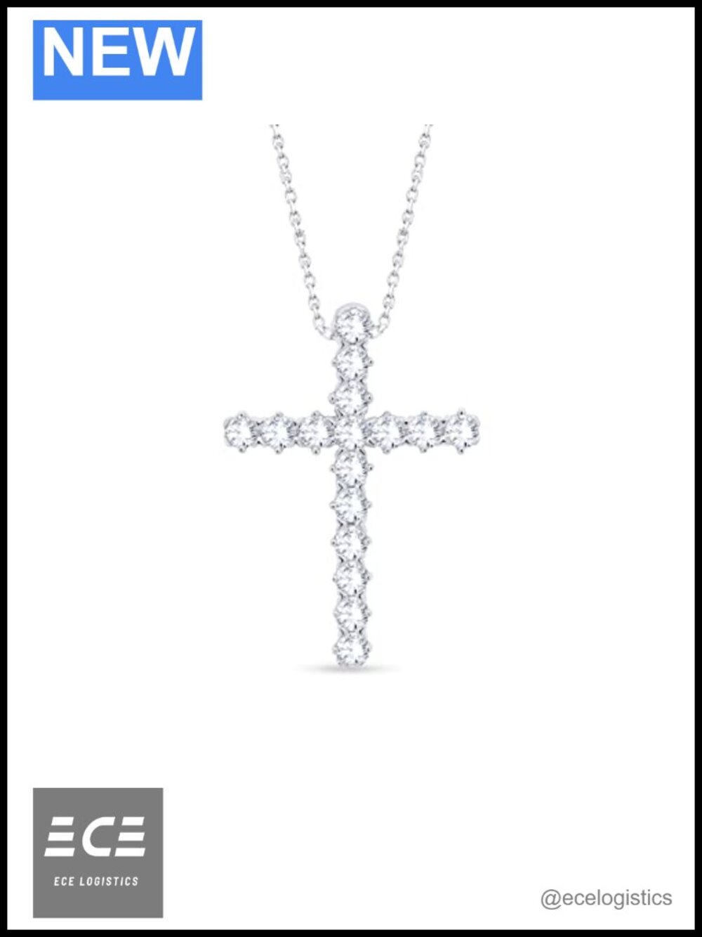 Diamond Crucifix Cross Pendant Necklace 14K Gold Over 925 Sterling Silver